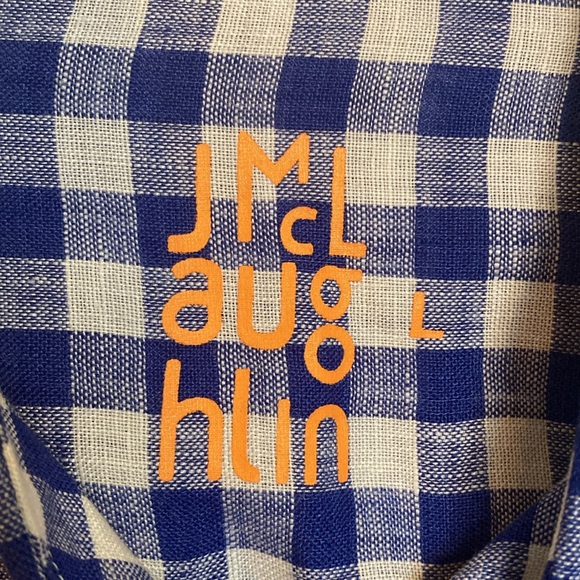 J. McLaughlin Mens Size L Blue White Check Gingham Plaid Button Up Linen Shirt - Picture 4 of 13